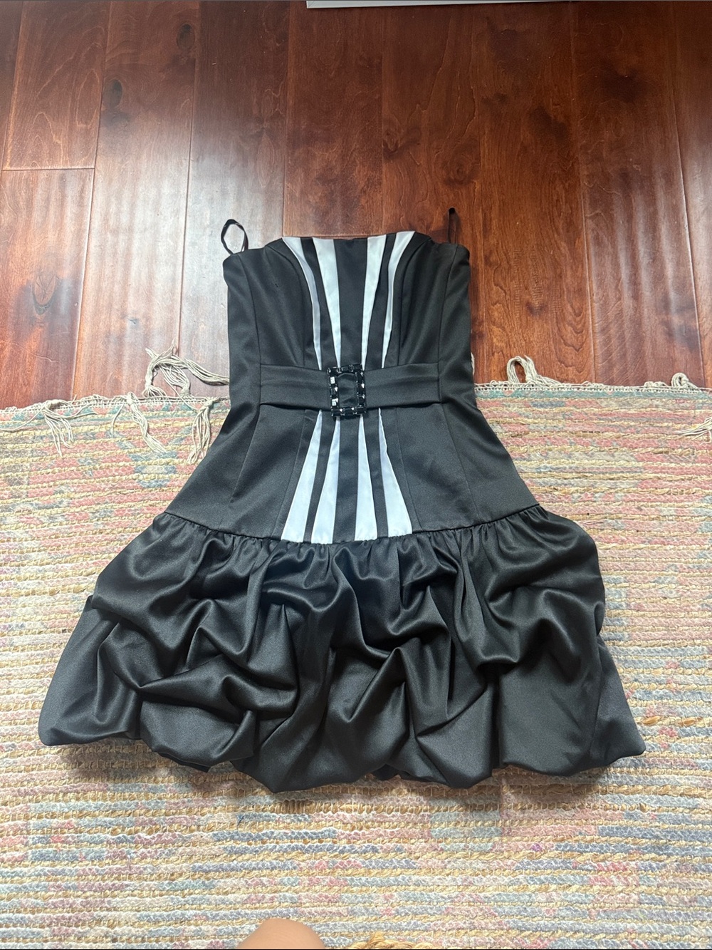 Jessica McClintock Strapless Black Dress with White Accent Panels
